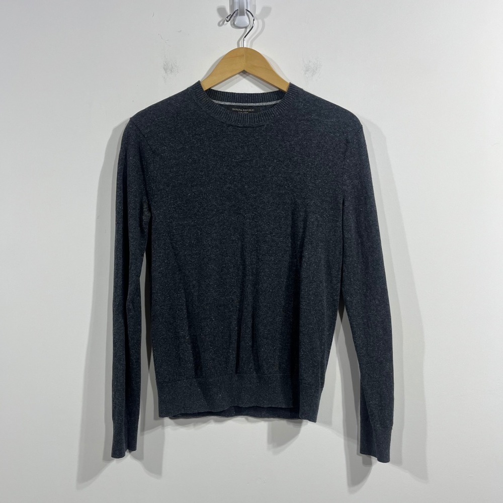 Banana Republic Silk Linen Crewneck Sweater Gray Mens Small Preppy Old Money